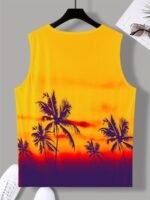 Men'S Tropical Palm Tree Print Sleeveless Tank Top - Casual, Breathable Polyester Beach Vest With Round Neckline, Machine Washable For Summer, Plus Size - Image 4