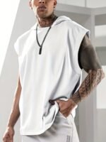 Plus Size Men'S Lightweight Breathable Sleeveless Hoodie - Loose Fit Running Fitness Gym Workout, Casual Streetwear, Machine Washable, Solid Color, No Stretch Fabric, Workout Accessories, Plus Size - Image 8