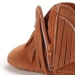 Toddler Ankle High Zippered Boots With Tassels, Geometric Pattern, Soft Fabric Upper/Insole/Sole, Round Toe, Platform Heel, Fashionable Walking Shoes For Baby Girls 0-1 Years, Spring/Fall Collection - Image 6