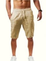 Chic Design Men'S Solid Knee Long Shorts With Drawstring And Pockets, Casual And Trendy Comfy Shorts For Summer Daily And Beach Leisurewear