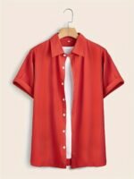 Gentle Care Men'S Plus Size Solid Color Button- Shirt - Polyester, Lapel Collar, Short Sleeve Dress Blouse With Chest Pocket, Allseason Apparel | Solid Color Top | Simple Design, Plus Size - Image 3