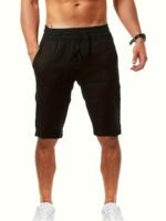 Chic Design Men'S Solid Knee Long Shorts With Drawstring And Pockets, Casual And Trendy Comfy Shorts For Summer Daily And Beach Leisurewear - Image 3