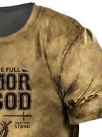 Men'S Vintage 3D Digital Graphic T-Shirt - Distressed Armor Of God Religious Design With Ephesians 6:11 Scripture, Casual Short Sleeve Round Neck Tee, Machine Washable All-Season Comfort Fit, Vintage T Shirts, Bold Printed Shirt, Comfortable Clothing, Plus Size - Image 4