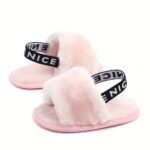 Cute Slip On Open Toe Furry House Shoes For Baby Girls, Comfortable Lightweight Walking Shoes For Indoor Home, All Seasons - Image 2