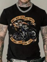 Plus Size Men'S Motorcycle Old Man Graphic Print T Shirt, Elastic Short-Sleeve Crew Neck Tees Top For Summer, Trendy Chic Clothing, Suit For Big & Tall Guys, Best Sellers Gifts - Image 4