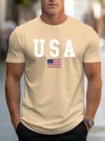 Mbdmbd Men'S Usa Flag T-Shirt With Usa Map & U.S. Lettering - Heavyweight Casual Short Sleeve Round Neck Tee, White & Black American Patriotic Design, Breathable Summer Shirt For 4Th Of July, Independence Day & Casual Attire (Machine, Mens T Shirts For Men, Christmas T Shirt, T Shirt Men, Mens Tshirt, Tshirt For Men, Summer Shirts For Men - Image 3