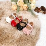 Trendy Elegant Bowknot Mary Jane Shoes For Baby Girls, Comfortable Lightweight Non Slip Soft Flat Sole Shoes For Indoor Outdoor Party, Spring And Autumn