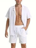 Men'S Cotton-Like Casual Shorts - Lightweight Beige Loose-Fit Drawstring Waist Non-Stretch Fabric For Beach, Wedding, Everyday - Machine Washable Breathable Pants For Adults, Beachwear Essentials, Simple Design, Comfortable Material, Lounge Wear, Vacation Outfit - Image 9