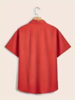 Gentle Care Men'S Plus Size Solid Color Button- Shirt - Polyester, Lapel Collar, Short Sleeve Dress Blouse With Chest Pocket, Allseason Apparel | Solid Color Top | Simple Design, Plus Size - Image 8