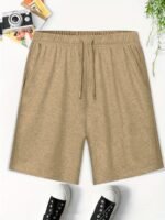 Men'S Plus Size Knit Shorts - Elastic Drawstring Waist Casual Summer Shorts, Breathable Lightweight Fabric, Solid Color Versatile For Casual Attire, Plus Size