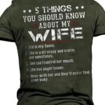 Plus Size Men'S "5 Things You Should Know About My Wife" Graphic Print T-Shirt For Summer, Men'S Clothing