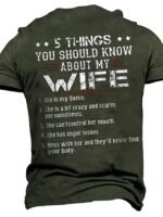 Plus Size Men'S "5 Things You Should Know About My Wife" Graphic Print T-Shirt For Summer, Men'S Clothing