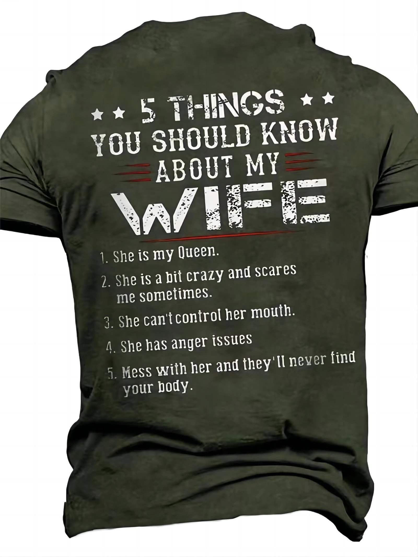 product-Fancyalgo-VirtualModelMatting-500d67a3eef2110dc42c2f364d2e3278.jpg Plus Size Men'S "5 Things You Should Know About My Wife" Graphic Print T-Shirt For Summer, Men'S Clothing - Image 1
