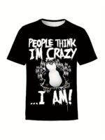 Men'S Plus Size 3D Print Short Sleeve T-Shirt - Bold "People For Think I'M Crazy" Graphic & Cartoon Penguin Design, Loose Fit Casual & Party Wear, Machine Washable, Humorous Clothing | Bold Graphic Tee | Semisheer Material, Plus Size - Image 3