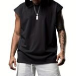 Plus Size Men'S Lightweight Breathable Sleeveless Hoodie - Loose Fit Running Fitness Gym Workout, Casual Streetwear, Machine Washable, Solid Color, No Stretch Fabric, Workout Accessories, Plus Size