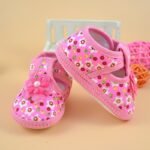 0-1 Year Old Baby Soft Sole Shoes - Pink Floral Design With Sequin Flowers, Lightweight Fabric, Easy Closure, All-Season Comfort For Little Feet, Spring & Fall Footwear | Floral Baby Shoes | Adjustable Strap Shoes - Image 2