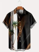 Hawaiian Men'S Vacation Gradient Coconut Tree Button Pocket Shirt 0230, Plus Size