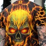 Men'S 3D Flaming Skull Graphic T-Shirt - Casual Comfort Fit, Short Sleeve Pullover, Polyester Blend, Machine Washable, Summer Outdoor Wear, Plus Size