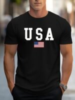 Mbdmbd Men'S Usa Flag T-Shirt With Usa Map & U.S. Lettering - Heavyweight Casual Short Sleeve Round Neck Tee, White & Black American Patriotic Design, Breathable Summer Shirt For 4Th Of July, Independence Day & Casual Attire (Machine, Mens T Shirts For Men, Christmas T Shirt, T Shirt Men, Mens Tshirt, Tshirt For Men, Summer Shirts For Men - Image 2