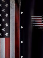 Men'S Casual Polyester Shirt With American Flag Print, Button Front, Lapel Collar, Regular Fit, Woven Fabric, Spring/Summer Top - 100% Polyester, 110Gsm, Plus Size - Image 4