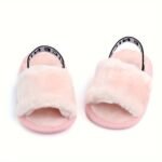 Cute Slip On Open Toe Furry House Shoes For Baby Girls, Comfortable Lightweight Walking Shoes For Indoor Home, All Seasons - Image 4
