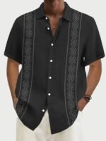 Plus Size Men'S Squares Print Shirt Oversized Short Sleeve Shirt For Summer, Men'S Clothing - Image 2