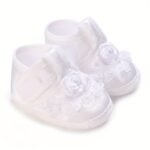Springtime Charm, Adorable Floral Embroidered Baby Girl Footwear - Non-Slip Baptism & First Steps, Perfect For Spring/Fall - Image 6