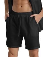 Men'S Cotton-Like Casual Shorts - Lightweight Beige Loose-Fit Drawstring Waist Non-Stretch Fabric For Beach, Wedding, Everyday - Machine Washable Breathable Pants For Adults, Beachwear Essentials, Simple Design, Comfortable Material, Lounge Wear, Vacation Outfit - Image 2