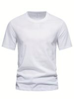 Men'S Casual Summer Short Sleeve T-Shirt - Solid Color Round Neck Breathable Tee, Regular Fit For Casual Attire, Hand Wash Or Dry Clean, Smooth Texture