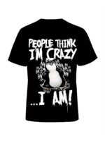 Men'S Plus Size 3D Print Short Sleeve T-Shirt - Bold "People For Think I'M Crazy" Graphic & Cartoon Penguin Design, Loose Fit Casual & Party Wear, Machine Washable, Humorous Clothing | Bold Graphic Tee | Semisheer Material, Plus Size - Image 4