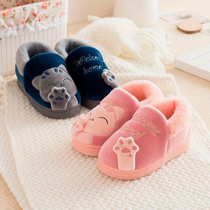 product-Fancyalgo-VirtualModelMatting-c75fb551ed74696c13568b87c281f69a.jpg Cute Cartoon Furry House Shoes For Boys And Girls, Comfortable Non Slip Soft Bottom Walking Shoes For Indoor, Winter - Image 1