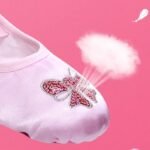 Girls' Ballet Shoes With Sequin Embellishments & Butterfly Sparkle - Breathable Canvas Pointe Shoes For Dance, Yoga, Ballet Practice - Soft Pink & Light Pink Geometric Pattern, Ribbons & Elastic Straps - Image 6