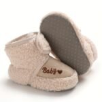 Cozy Beige Baby Ankle Boots With Heart Design - Soft, Warm, And Comfortable Winter Shoes For Infants, Round Toe, Closure, And Plush Lining, Baby Winter Boots - Image 3