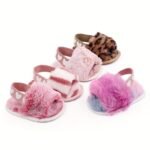 Fashion Tie Dye Plush Slide Sandals, Toddlers Crib Shoes (Texture Path Size And Color Random For Shoe Surface Stripes)