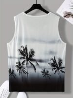 Men'S Tropical Palm Tree Print Sleeveless Tank Top - Casual, Breathable Polyester Beach Vest With Round Neckline, Machine Washable For Summer, Plus Size - Image 3