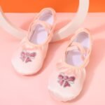 Girls' Ballet Shoes With Sequin Embellishments & Butterfly Sparkle - Breathable Canvas Pointe Shoes For Dance, Yoga, Ballet Practice - Soft Pink & Light Pink Geometric Pattern, Ribbons & Elastic Straps - Image 8