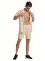 Men'S Cotton-Like Casual Shorts - Lightweight Beige Loose-Fit Drawstring Waist Non-Stretch Fabric For Beach, Wedding, Everyday - Machine Washable Breathable Pants For Adults, Beachwear Essentials, Simple Design, Comfortable Material, Lounge Wear, Vacation Outfit - Image 10