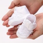 Springtime Charm, Adorable Floral Embroidered Baby Girl Footwear - Non-Slip Baptism & First Steps, Perfect For Spring/Fall - Image 2