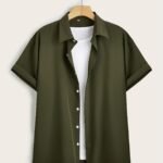 Gentle Care Men'S Plus Size Solid Color Button- Shirt - Polyester, Lapel Collar, Short Sleeve Dress Blouse With Chest Pocket, Allseason Apparel | Solid Color Top | Simple Design, Plus Size