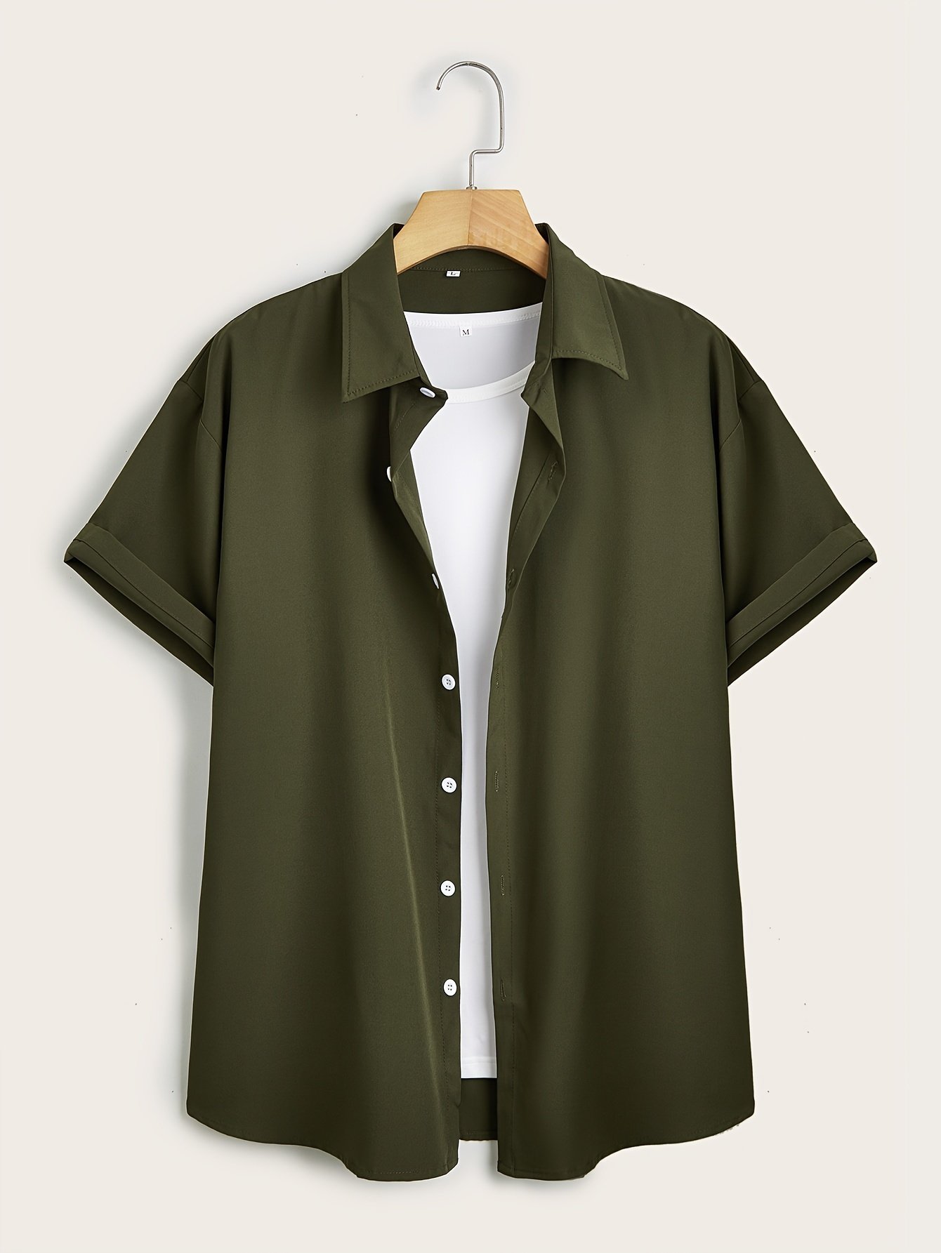 product-Fancyalgo-VirtualModelMatting-e64b95aaacc8e7b402a49df4a199653b.jpg Gentle Care Men'S Plus Size Solid Color Button- Shirt - Polyester, Lapel Collar, Short Sleeve Dress Blouse With Chest Pocket, Allseason Apparel | Solid Color Top | Simple Design, Plus Size - Image 1