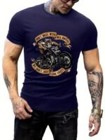 Plus Size Men'S Motorcycle Old Man Graphic Print T Shirt, Elastic Short-Sleeve Crew Neck Tees Top For Summer, Trendy Chic Clothing, Suit For Big & Tall Guys, Best Sellers Gifts - Image 3