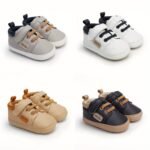 Lively & Cheerful Toddler Sneakers - Soft Sole Non-Slip Closure, Breathable Fabric Lining, All-Season Casual Shoes For Babies 0-1 Years, Beige/White/Navy Blue, Baby Shoes, Infant Footwear, Modern Toddler Footwear, Durable Rubber Sole
