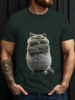 Men'S Big Size T-Shirt With Angry Cat Print, Polyester 95% Spandex 5%, Crew Neck, Casual Sports Style, Regular Fit, Knit Fabric, Slight Stretch, 180G/M? - Animal Pattern Top, Plus Size - Image 6