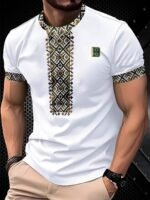 Men'S White Geometric Print Casual T-Shirt - 100% Polyester, Breathable & Moisture-Wicking, Machine Washable, Regular Fit For All-Season Comfort, Breathable Clothing | Geometric Pattern Shirt | Comfortable Fit - Image 6