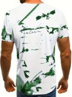 Men'S Casual Short Sleeve T-Shirt - Gradient Ink Splatter & Bird Pattern Design, Green & White Opaque Polyester Blend Knit Fabric, Breathable Round Neck Tee For Spring/Summer Daily Wear & Vacation, Leisure Apparel, Relaxed Fit Shirt, Opaque Material, Plus Size - Image 8
