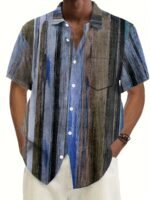 Men'S Retro Striped Button-Up Shirt 0130, Plus Size - Image 2