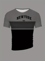 Men'S New York Usa 3D Print Striped T-Shirt - Casual Summer Sportswear, Oversized Red And White Short Sleeve Tee With Asymmetrical Stripes - Image 9