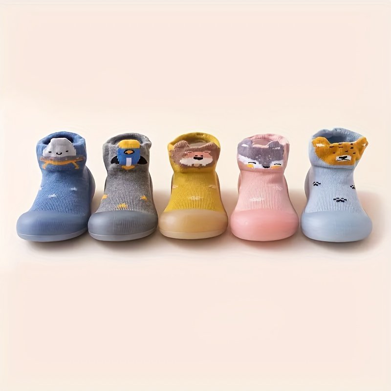 product-fancy-03349e7d-ac99-4823-943b-cfc409b4103a.jpg Adorable Cartoon Animal Slip-On Baby Sock Shoes - Cozy, Non-Slip Rubber Sole Walking Shoes For Newborns & Toddlers - Soft Fabric, All-Season Comfort In Blue, Yellow, Pink, & Brown, Toddler Shoes - Image 1