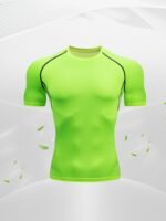 Men'S High-Elasticity Athletic Compression T-Shirt - Breathable, Quick-Dry, Short Sleeve, Red With Black Accents, Round Neck, 90% Polyester & 10% Elastane, Ideal For Gym & Outdoor Activities, Gym Clothes - Image 8