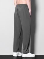 1Pc Men'S Plus Size Casual Sports Pants, Polyester Stretch, Solid Color, Regular Fit, Zipper Detail, Spring/Summer Collection - Image 4